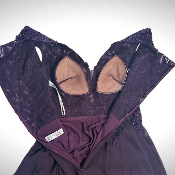 Mac Duggal Appliqued Bodice Flowy Short Sleeve Purple Ball Gown Dress Sz 8 20264 - Picture 8 of 13